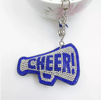 Bling Crystal Rhinestone Diamond Trompeta Llavero Cheerleader Squad Team Superfan Popcorn Cheer Megáfono Borla Gato Patrón
