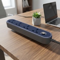 Multiprise de protection contre les surtensions à 4 prises avec 1 port USB-A et 2 ports USB-C, câble en cuivre, interrupteur unique, certifiée CE, usage industriel