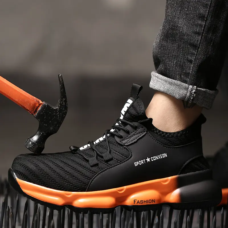 SAFETYLEADERS hafif çelik burunlu ayakkabı erkekler için rahat güvenlik iş spor ayakkabı kauçuk taban