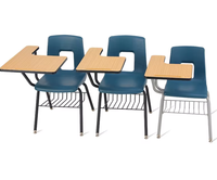 Chaise de formation avec tablette d'écriture et panier, fauteuil en bois avec structure métallique, siège scolaire à hauteur fixe