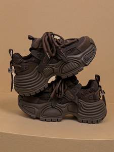 Nouvelles baskets compensées à plateforme pour femmes, en cuir patchwork, style décontracté et robuste, chaussures de ville pour étudiantes, streetwear d'extérieur - Product Image 2