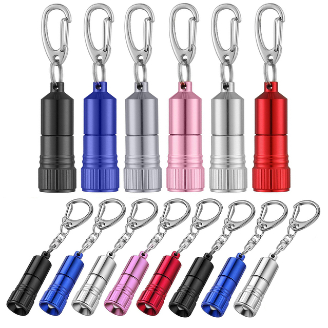 Mini Led Flashlight Keychain Portable Torch Lamp Aluminum Bright Led Keychains Light With Hook Built-In 4 Lr41 Button Batteries