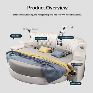 <span class=keywords><strong>Lit</strong></span> électrique multifonction moderne de luxe avec cadre en bois de chêne, revêtement en cuir microfibre, tiroirs de rangement, massage, taille <span class=keywords><strong>double</strong></span> - Product Image 5