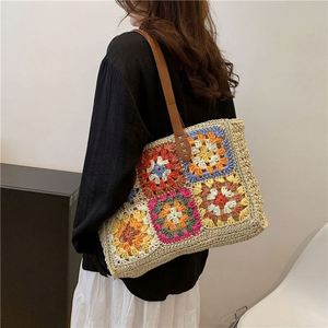 Cute Retro Literary Flower Woven <b>Straw</b> <b>Bag</b> for Women Grandmother's Summer One-Shoulder Beach Vacation <b>Bag</b> with Zipper Closure - Product Image 3