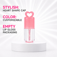 Tube de brillant à lèvres mini 3 ml en forme de cœur avec logo personnalisé, flacon vide en plastique pour gloss, emballage de blush liquide avec grand applicateur