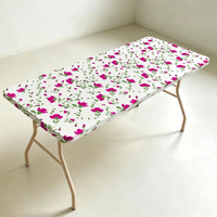 Nappe jetable imperméable en PEVA, imprimé floral magenta, bord élastique, ajustée, rectangulaire, pour dîner de Noël