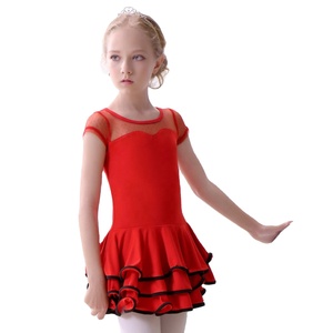 新作 プロフェッショナル ガールズ トレーニングウェア 黒赤 キッズ向け 秋の高級ラテンダンスドレス - Product Image 1