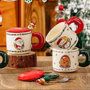 Redeco Lage Prijs Moderne Grote Capaciteit Water Santa Cup Met Deksel Koffiemok Keramische Kerstmokken Voor Thuis Geschenken
