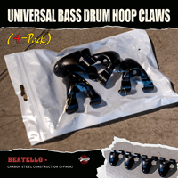 Beatello Carbon Steel Bass Drum Hoop Claws | Universal Fit 4-Pack | Professional Heavy-Duty Hardware | Easy Installation | Black