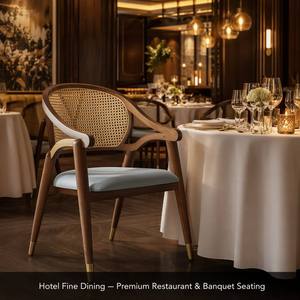 <span class=keywords><strong>Fauteuil</strong></span> de salle à manger en rotin tressé en bois massif avec dossier en tissu rembourré pour hôtel, restaurant, café - Product Image 3