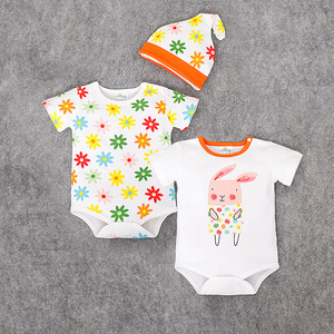 สินค้าขายดี เสื้อผ้าเด็กทารก ชุดรอมเปอร์แขนสั้นสำหรับฤดูร้อน พร้อมหมวก - Product Image 1