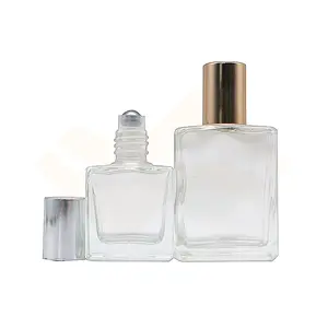 Flacons de parfum rectangulaires en verre transparent, avec capuchon en aluminium doré, 5 pièces, 10ml, 15ml, 30ml, 50ml