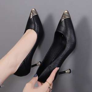 Usine en gros en cuir souple véritable femmes chaussures habillées 2024 deux voies porter des pompes de bureau mi-<span class=keywords><strong>talon</strong></span> noir - Product Image 1