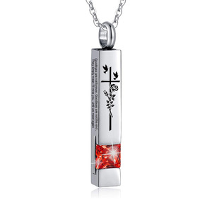Kalung zirkon liontin geometris batu kelahiran 12 warna kalung guci baja tahan karat suvenir abu hewan peliharaan botol parfum dapat terbuka - Product Image 6