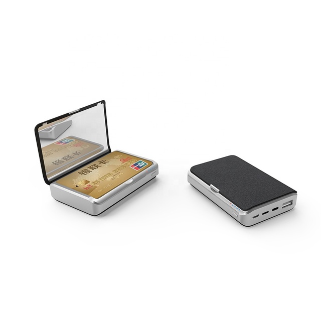 5000mAh Wallet Wireless Charger Power Bank With Customizable Mirror and Cash Card Storage Box for Travel Beauty Touch-ups