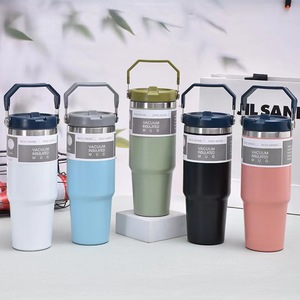 Gobelet isotherme de voyage en acier inoxydable 30oz personnalisé par sublimation, avec poignée et paille, pour l'extérieur - Product Image 4
