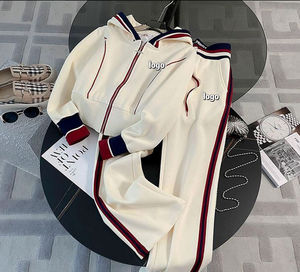 Set abbigliamento sportivo Casual da <span class=keywords><strong>donna</strong></span> retrò di fascia alta 2025 felpa con cappuccio in tessuto traspirante autunnale con pantaloni a gamba dritta - Product Image 1