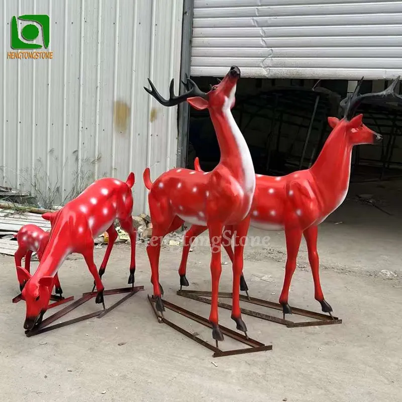 2024 New Arrival Fiberglass Animal Statue Resin Red Deer Sculpture