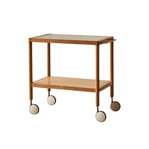 Table basse en bois massif, chariot mobile en bois de cerisier avec roulettes, table d'appoint de style nordique pour petit appartement - Product Image 5