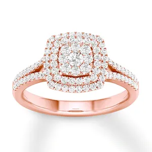 SGARIT Wholesale Jewelry 14K Rose Gold 2.00CT Moissanite Cluster Ring Engagement Ring Round Cut Micro Pave Ladies Diamond Ring