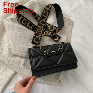 Miễn phí vận chuyển mùa thu mới hợp thời trang phong cách giản dị của phụ nữ duy nhất Vai Crossbody túi đơn giản Ins thiết kế vuông rộng dây đeo PU - Product Image 1