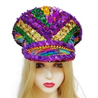 Chapeau de capitaine unisexe pour adulte, style Y2K, entièrement brodé de paillettes violettes, vertes et dorées, pour les fêtes de Mardi Gras, Burning Man, costume scintillant