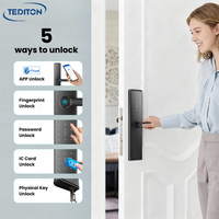 Serrure de porte extérieure intelligente Tediton, empreinte digitale, numéro, application Ttlock, télécommande, serrure intelligente électrique avec mot de passe et poignée
