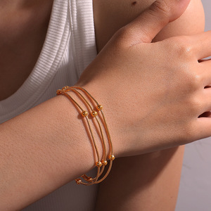 Three Layer Gold Plated Bead <b>Bracelet</b> For Women Zinc Alloy Chain Jewelry Gift SL155 - Product Image 4