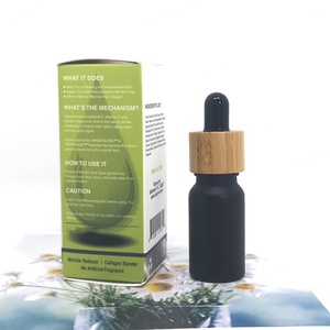 บรรจุภัณฑ์เครื่องสำอาง ขวดแก้วหยดขนาด 30 มล. สีดำด้าน สำหรับเซรั่มและน้ำมันหอมระเหย ฝาไม้ไผ่พิมพ์ลาย พร้อมหลอดกระดาษเปล่า - Product Image 4