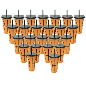 24 Oz Plastic Drinkware <b>Custom</b> Football Theme Sport Party <b>Cups</b> With Lid and Straw for Ice Cold Beverages - Product Image 4