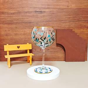 Verre à vin décoratif personnalisé OEM/ODM, motif floral peint à la main, gobelet en verre, bord doré, gobelets colorés pour la maison et les fêtes - Product Image 4