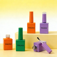 Flacon de vernis à ongles en gel de couleur macaron personnalisé OEM/ODM, 10 ml, flacon de vernis à ongles vide avec pinceau, flacons en verre carrés pour vernis à ongles