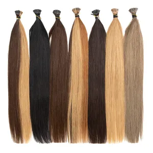 Hair factory cuticle aligned virgin human i tip hair kinky straight wave 50 grams i tip human hair extensions for women