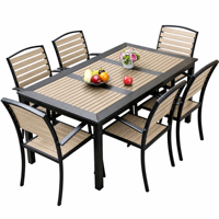 Ensemble de conversation robuste et résistant à la rouille pour jardin, avec plateau à lattes, grande capacité, mobilier de repas d'extérieur pour cour et terrasse de piscine