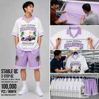 Conjunto de Camisa con Cuello Camisero y Pantalones Cortos con Cordón, Diseño Gráfico Deportivo, 160GSM, Poliéster Tejido, Impresión Digital, Proveedor OEM para Hombre
