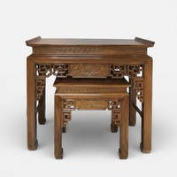 Table d'autel rectangulaire traditionnelle en bois gravé, à un seul niveau, réutilisable, pour le culte ancestral à domicile