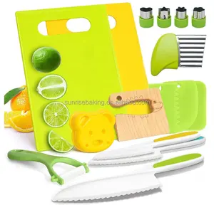 16 Pcs Kids Kitchen Cooking Knife Set Toddler Fruit Vegetable Cutter With Cake Scraper Bread Mold Children Baking Tools Kit