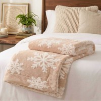 Plaid en flanelle jacquard flocon de neige beige, couverture douce et confortable pour canapé-lit, décoration d'intérieur pour les fêtes d'hiver, vente en gros