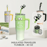 Grand gobelet isotherme multicolore en acier inoxydable avec poignée, couvercle à paille et décor animal en silicone amovible, pour bureau, extérieur et usage quotidien