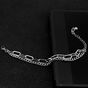 Hot Selling Simple Popular Design Double Layered <b>Chain</b> Bracelet <b>Titanium</b> Steel Silver Plated Men's Bracelets Fashion Jewelry - Product Image 4