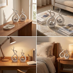 Dropshipping Shopify : Paire de sculptures modernes abstraites en résine effet flamme, décoration de luxe pour salon et meuble TV - Product Image 6