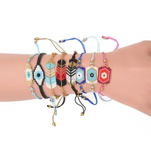 BG1008 Dainty Handgemachte Miyuki Seed Perlen Bösen Evileye Auge Woven Charme Webstuhl Freundschaft Armband für Frauen Mädchen