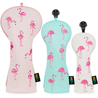 Ensemble de housses de tête de club de golf personnalisées Flamingo pour driver, fairway wood et hybride, aux couleurs pastel