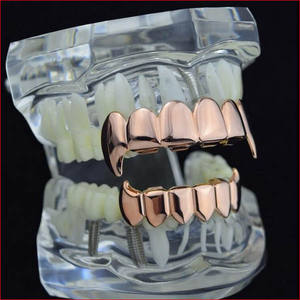 TG090-G1 Placcato Oro Pieno Fang Grillz Set Top Bottom Fangs Denti da Vampiro Griglie - Product Image 5