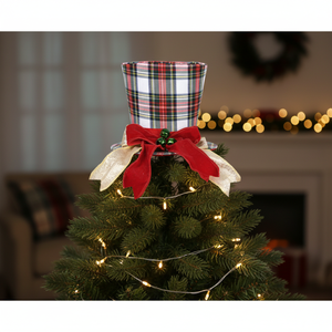 High Quality Table Ideas Plaid Hat Textile <b>Tree</b> <b>Topper</b> <b>Christmas</b> Market Stall - Product Image 1