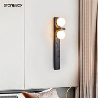 Lampe murale minimaliste italienne en pierre noire pour chambre à coucher, chevet, salon, couloir, escalier - Éclairage d'ambiance décoratif