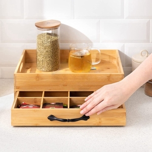 Bamboo Kitchen Utensil Organizer With <b>Drawer</b> Coffee Bag <b>Storage</b> <b>Box</b> Bamboo Tea Bag <b>Storage</b> <b>Box</b> - Product Image 5