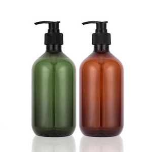 Bouteilles à pompe de 250 ml à paroi épaisse marron à prix promotionnel pour shampoing et lotion avec impression sérigraphique et bouchon à vis rond - Product Image 1