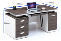 Bureau d'ordinateur de bureau moderne en MDF de 1.4m avec 3 tiroirs et plateau de clavier Mobilier de maison extensible Table d'ordinateur de bureau spacieuse