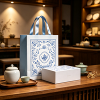 Sac en papier d'art de luxe de haute qualité avec poignée en ruban, emballage de boîte cadeau en carton, boîte à thé haut de gamme, logo personnalisé, image de marque d'entreprise